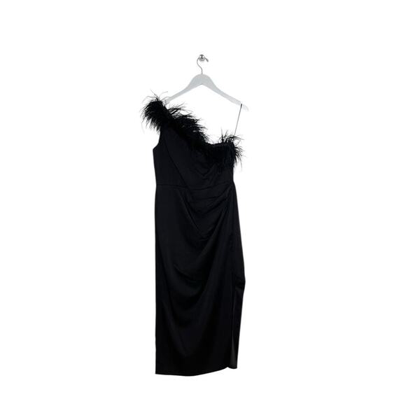 Mac Duggal A68147 Black Feathered One-Shoulder Dress Size 10 NWT - Picture 3 of 7